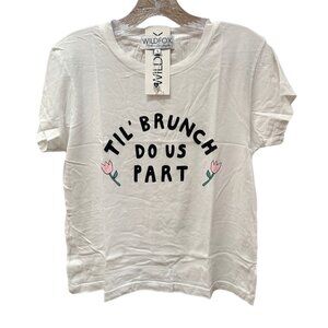 NEW Wildfox Til Brunch Do Us Part White Graphic Short Sleeve Tee - Small